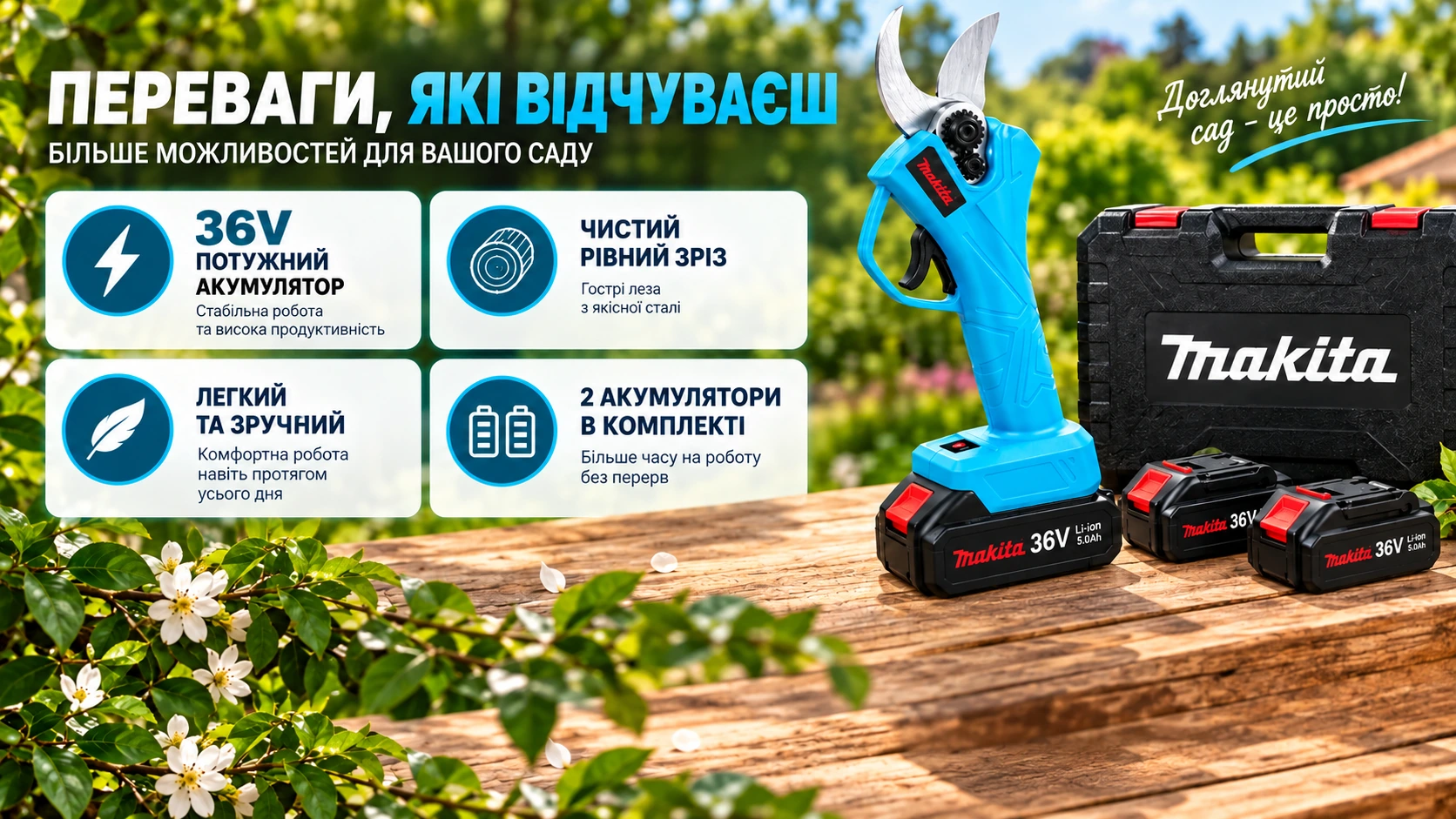Секатор обрізає гілку